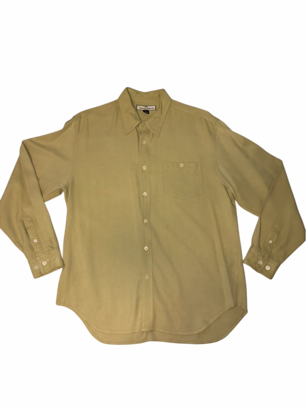 EUC Tommy Bahama Men's Olive Green Long Sleeve Silk Button-Down Shirt X-Large XL